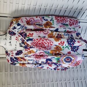 Kactus floral v-neck wide elastic cuff sleeves oversized woman tunic size L